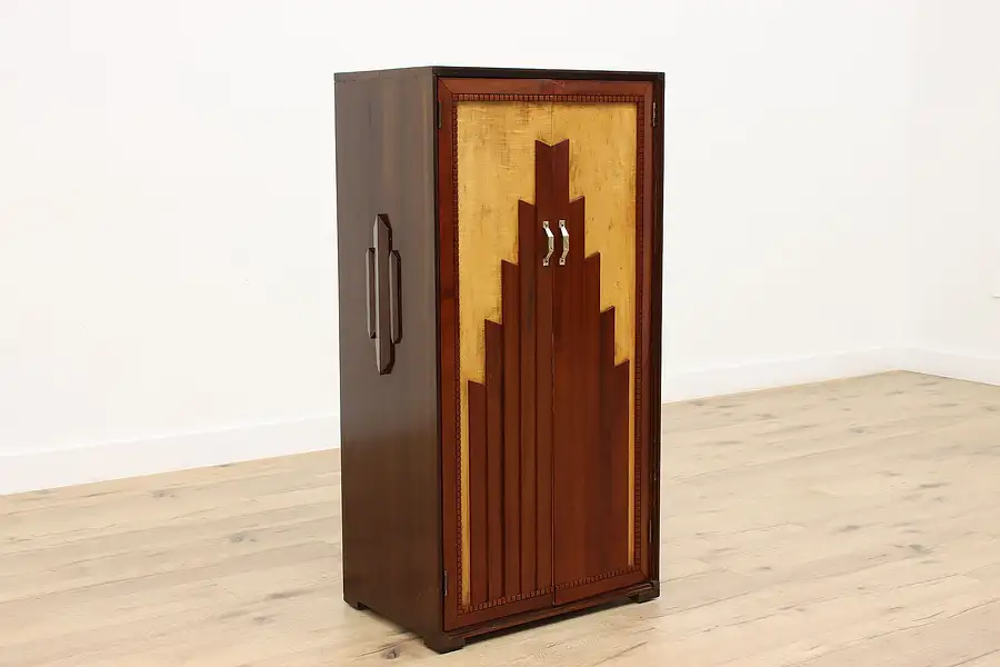 Main image of Art Deco Vintage Padauk & Maple Armoire, Bar, Bath Cabinet