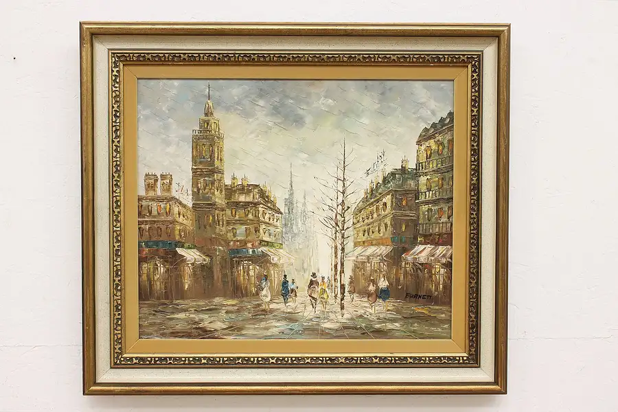 Main image of Street Scene in Paris Vintage Original Oil Painting, Burnett 31.5"