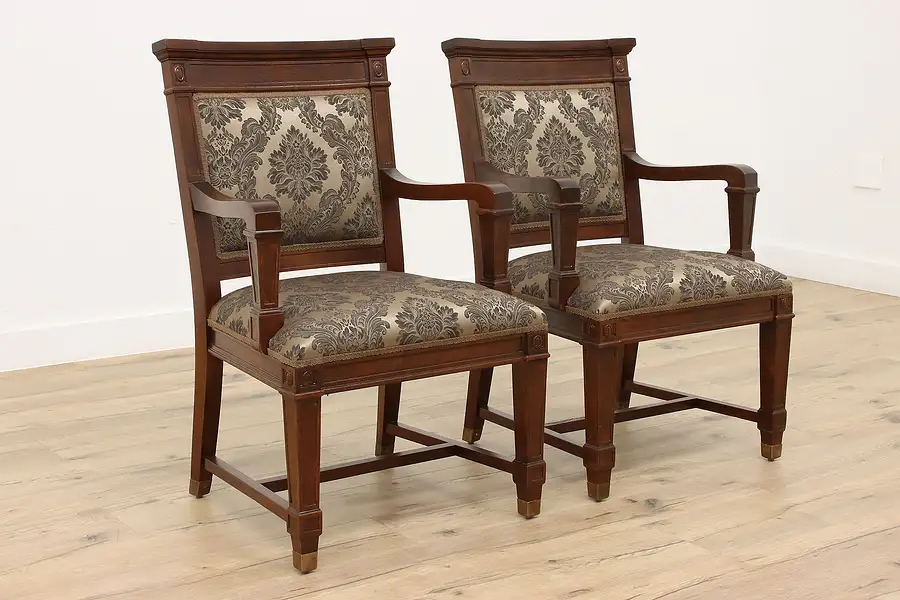 Main image of Pair of Traditional Antique Carved Walnut Library or Office Chairs