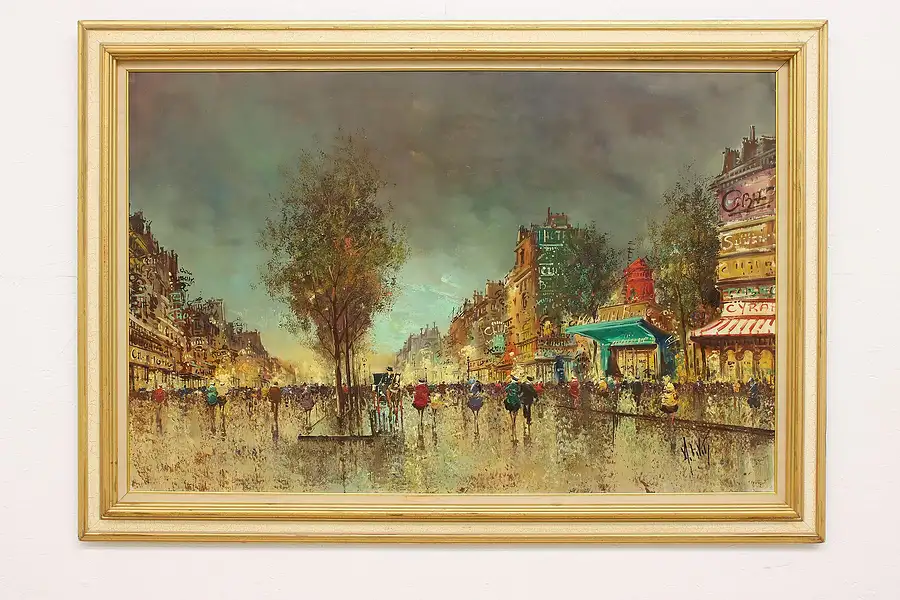 Main image of Sun Setting Over Paris Vintage Oil Painting, DeVity 66.5"