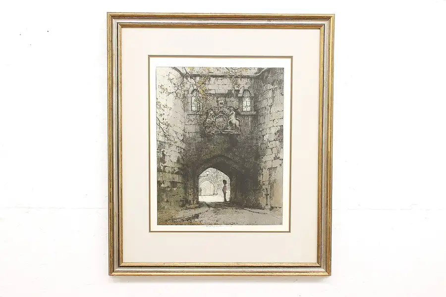 Main image of London Tower in England Antique Etching Print, Signed 32.5"