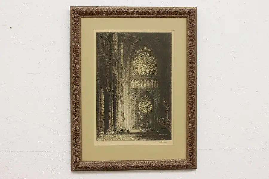 Main image of Cathedral with Stained Glass Windows Antique Etching, Jacobi 29"