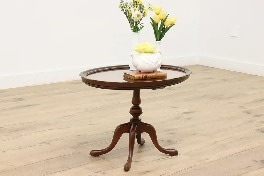 Main image of Oval Vintage Marquetry Coffee Table, Glass Serving Tray