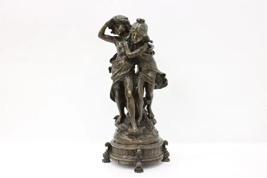 Main image of Art Nouveau Style Boy & Girl Vintage Statue Bronze Sculpture