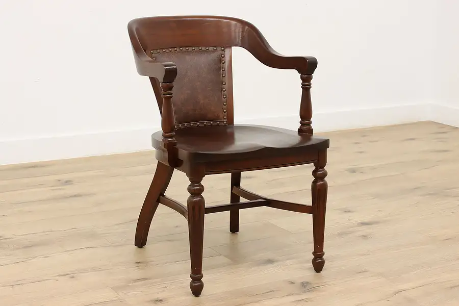 Main image of Antique Leather & Walnut Office or Library Banker Desk Chair