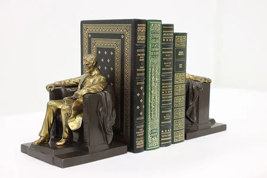 Main image of Pair of Pres. Lincoln Memorial Sculpture Bookends by French