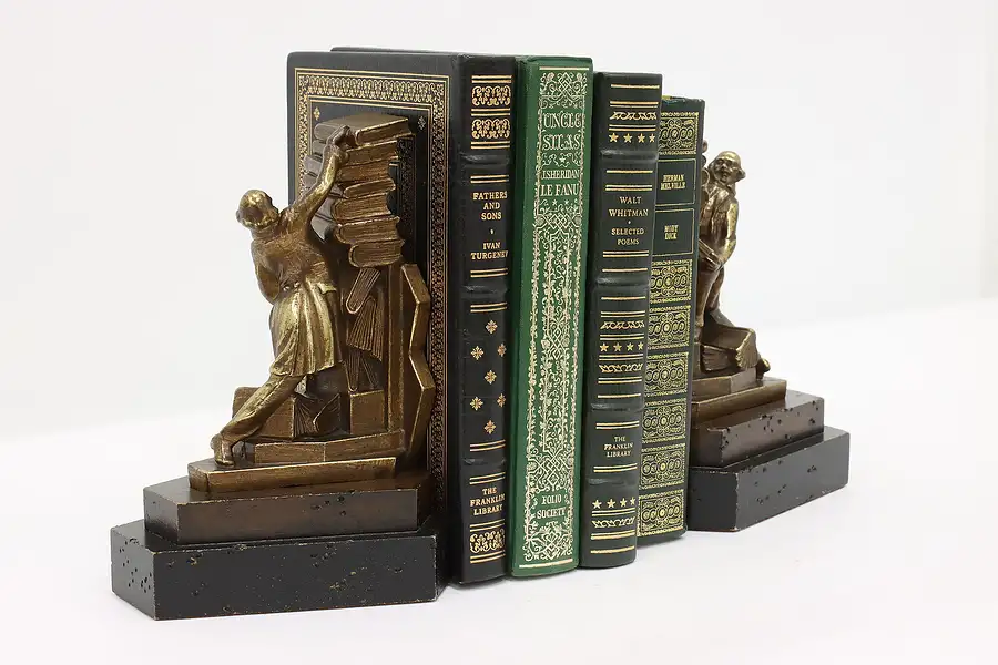 Main image of Pair of Scholar Stacking Books Sculpture Vintage Bookends