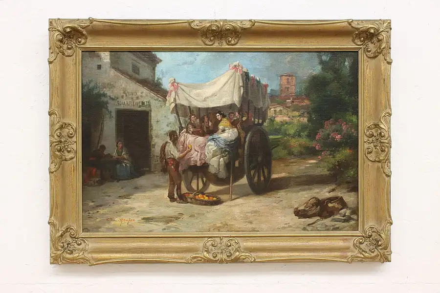 Main image of Valencia Spain Antique Original Oil Painting, Raufer 30"