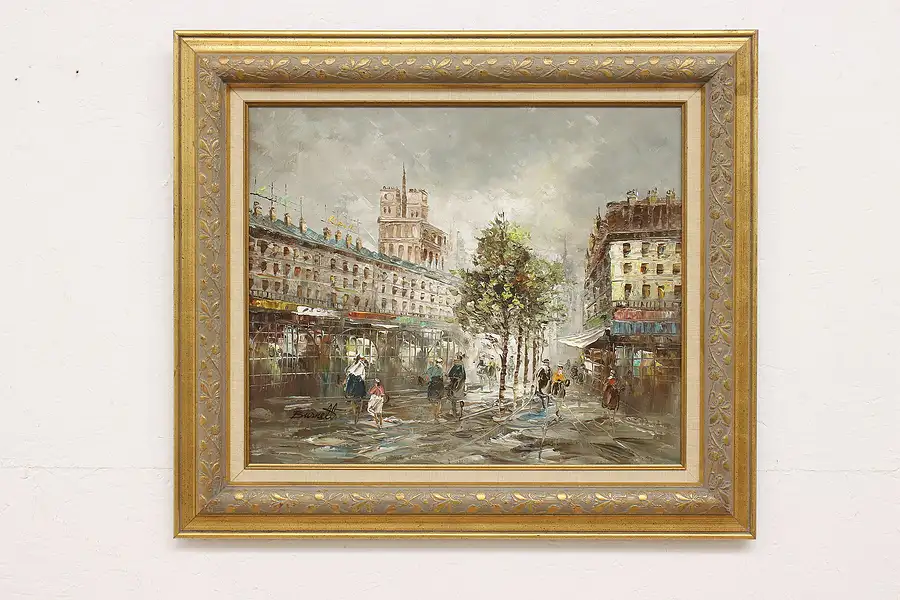 Main image of Paris Scene Vintage Original Oil Painting, Burnett 31.5"