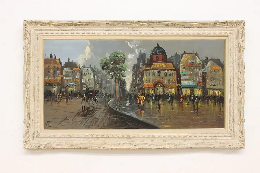 Main image of Paris Evening Scene Vintage Original Oil Painting, Bentz 48"