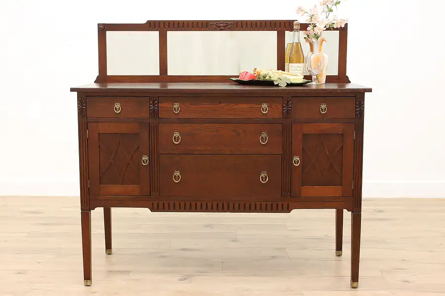 Main image of Traditional Antique Oak Buffet, Server, Sideboard, Mirrors