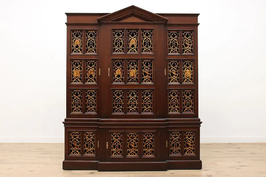 Main image of Georgian Design Antique Oak Bookcase, Brass Grills, Hayden