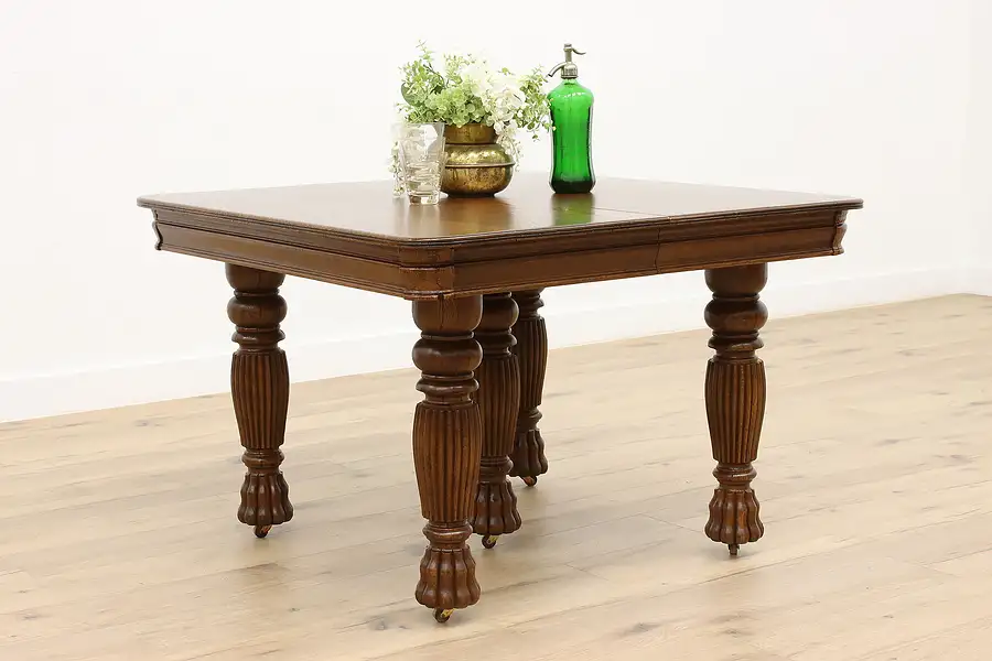 Main image of Victorian Antique Farmhouse Square Oak Dining Table 5 Leaves