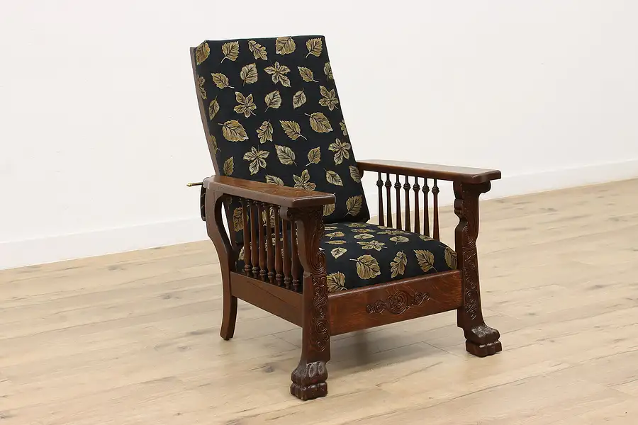 Main image of Victorian Antique Oak Morris Recliner Chair New Upholstery