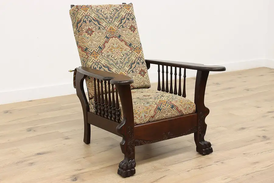 Main image of Victorian Antique Oak Morris Recliner Chair, Lion Feet