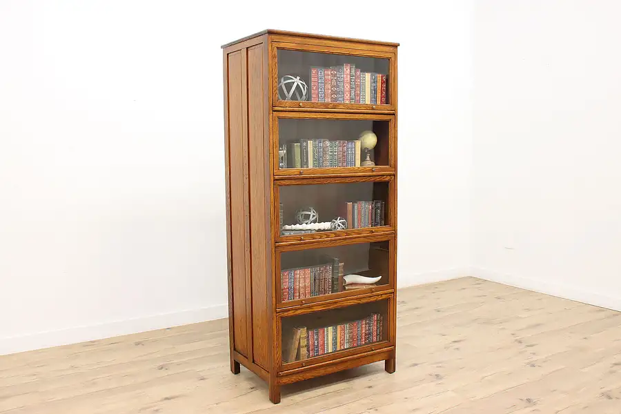 Main image of Oak Double Side 10 Section Antique Bookcase Display Cabinet