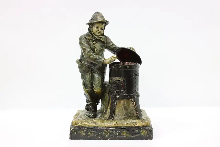 Main image of Boy Warming by Stove Antique Sculptural Lamp, Otto