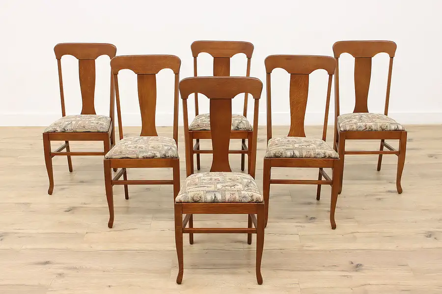 Main image of Craftsman Set of 6 Arts & Crafts Mission Oak Dining Chairs