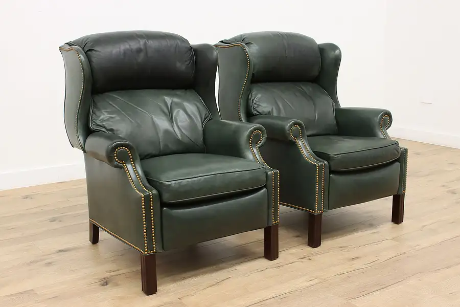 Main image of Pair of Vintage Leather Wing Recliner Chairs Hancock & Moore