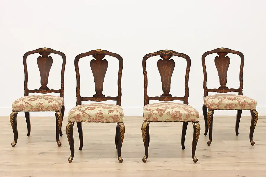 Main image of Set of 4 Antique Italian Dining or Parlor Chairs, Marquetry