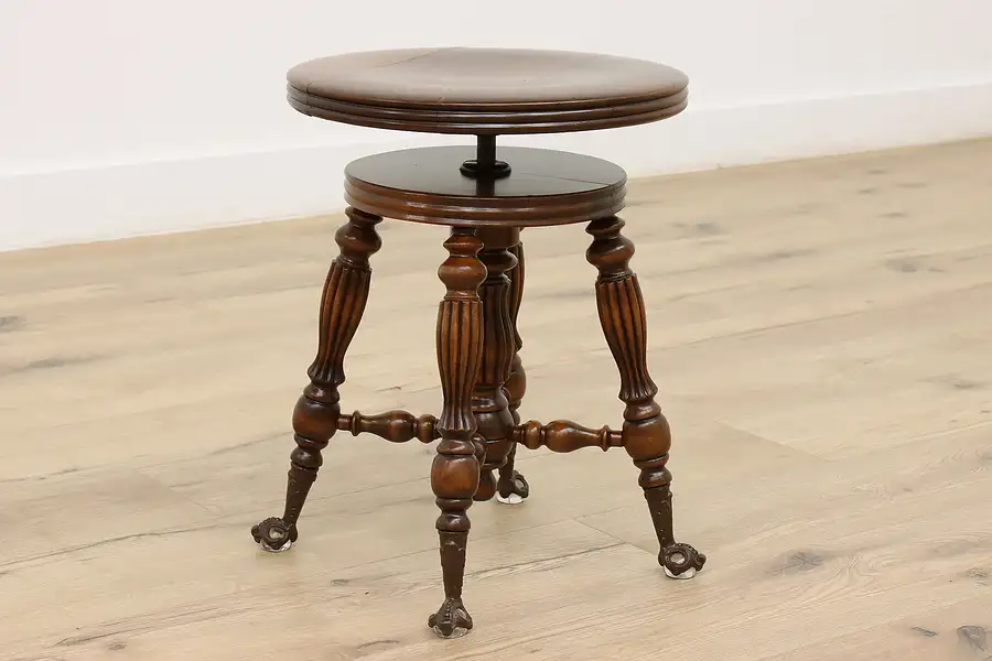 Main image of Victorian Antique Swivel Piano Organ Stool, Glass Ball Feet