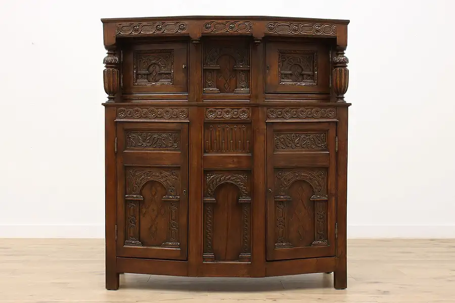 Main image of English Tudor Antique Oak Bar Cabinet China or Hall Cupboard