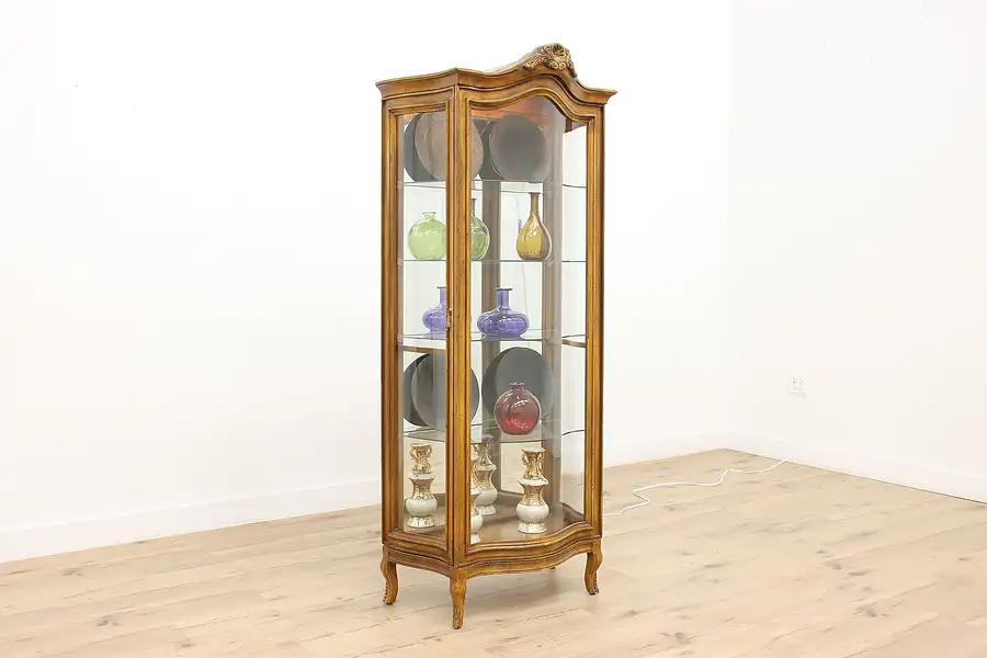 Main image of Traditional Vintage Walnut Curved Glass China Curio Cabinet