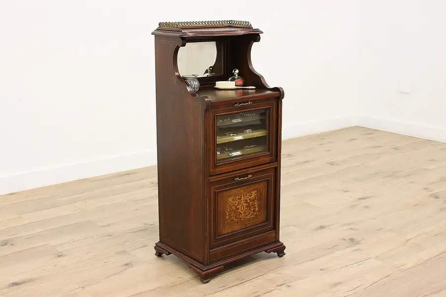 Main image of Victorian Antique Rosewood & Marquetry Music Jewelry Cabinet