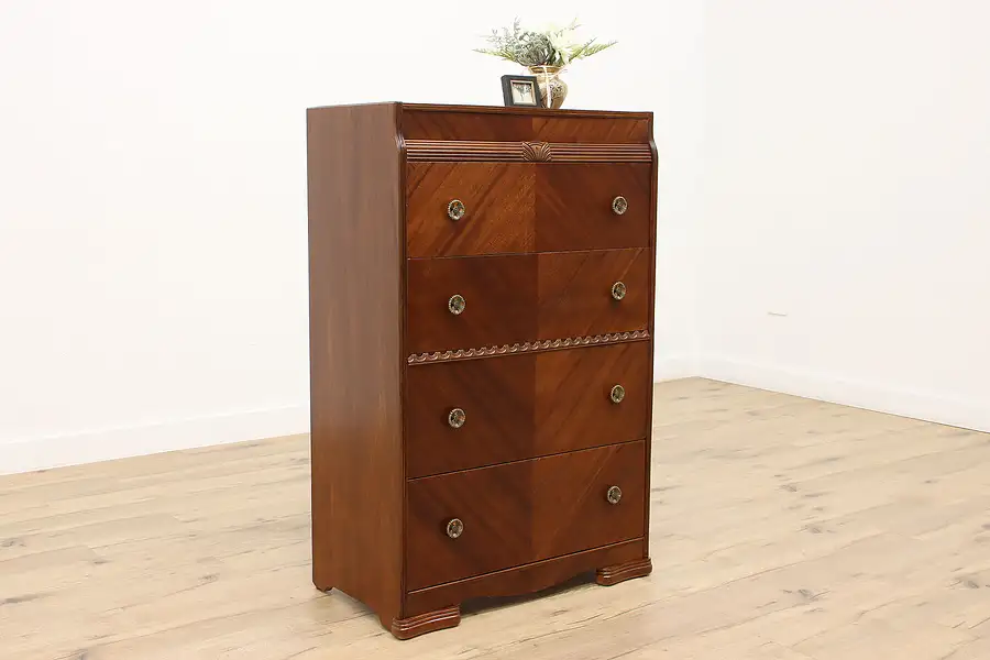 Main image of Art Deco Vintage Mahogany Highboy or Tall Chest, United