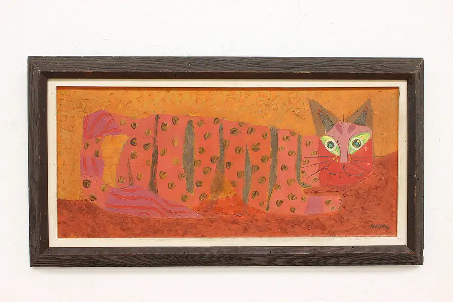 Main image of Red Cat Vintage Midcentury Original Oil Painting Hofsoos 26"