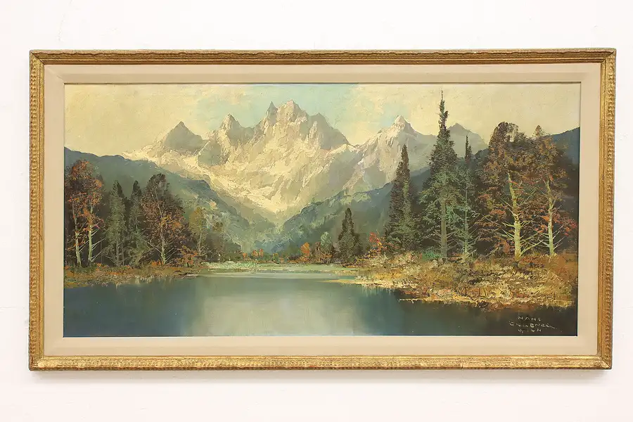 Main image of Snowy Mountain Vintage Original Oil Painting, Grabner 53.5"