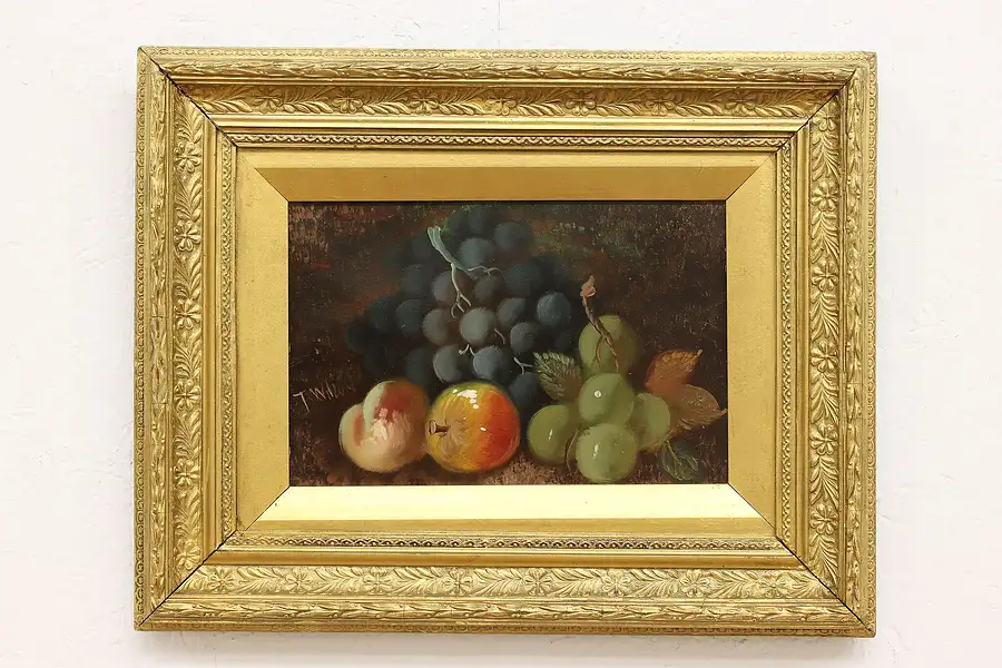 Main image of Still Life Grapes Antique Original Oil Painting Wilcox 19.5"