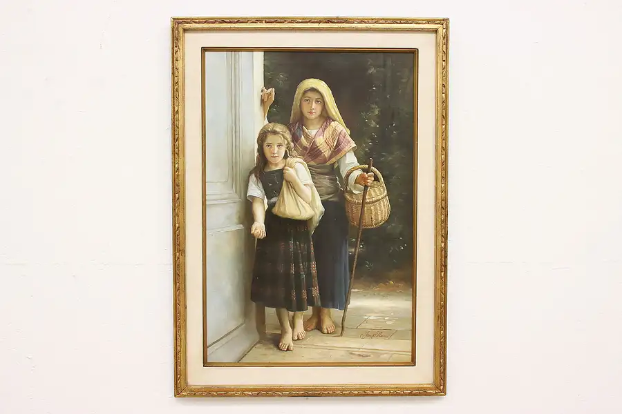 Main image of Young Sisters Begging Oil Painting after Bougereau Nan 43.5"