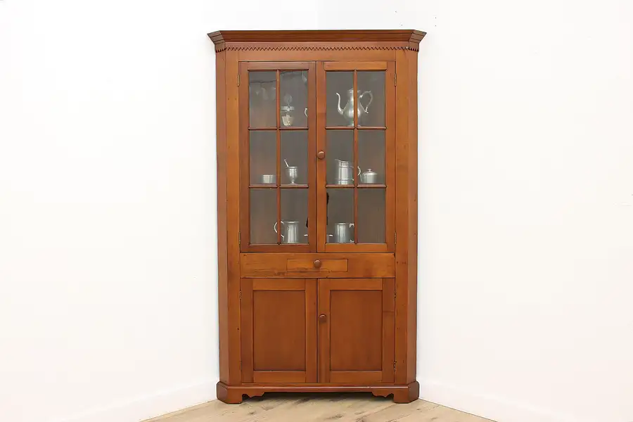 Main image of Farmhouse Sheraton Antique Cherry Corner Cabinet or Cupboard