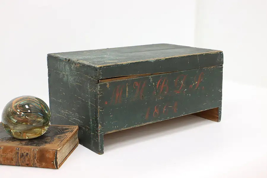 Main image of Farmhouse Antique 1864 Hand Painted Keepsake Box, Initials