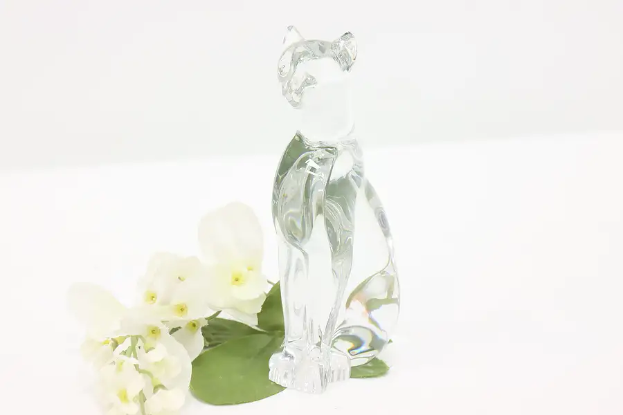 Main image of French Crystal Glass Vintage Cat Sculpture, Signed Baccarat