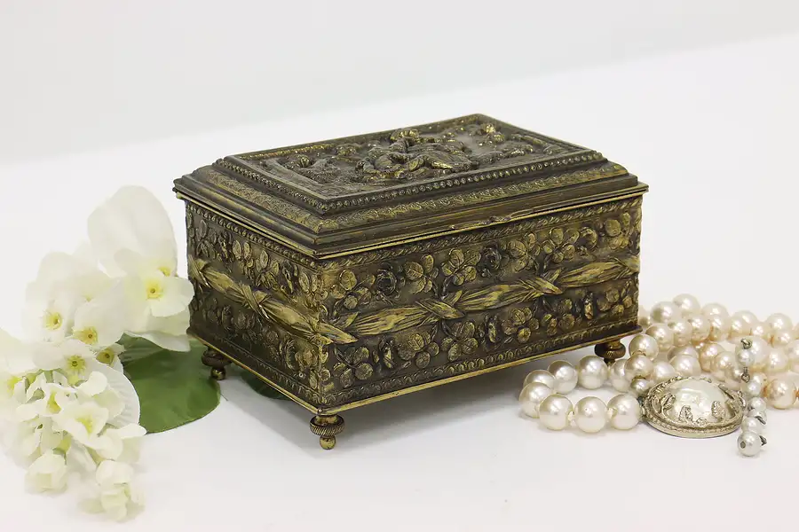 Main image of Victorian Antique Courting Scene Bronze Jewelry Keepsake Box