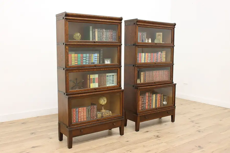 Main image of Pair of Antique 4 Stack Lawyer Office Bookcases, Globe