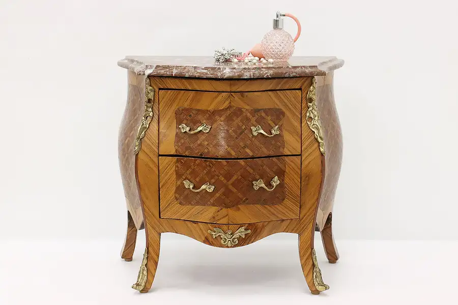 Main image of Antique Italian Bombe Chest Nightstand, End Table, Marble