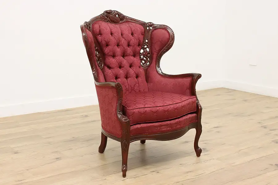 Main image of French Style Music Room Vintage Tufted Wing Chair, Kimball