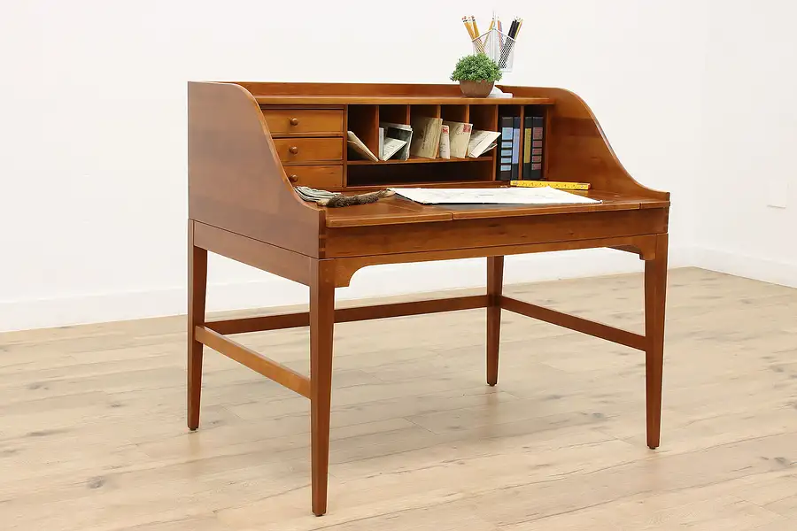 Main image of Midcentury Modern Vintage Cherry Desk, Leather Top, Harden