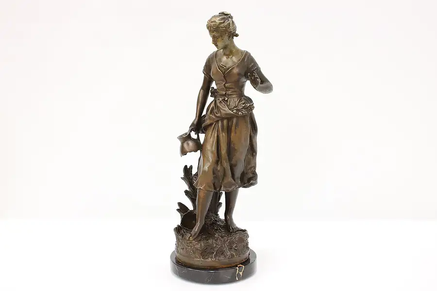 Main image of Art Nouveau Antique Woman with Jug Statue, Marble Base