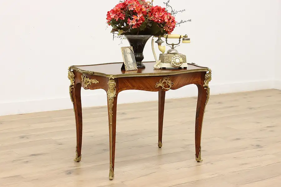 Main image of French Louis XIV Design Antique Rosewood & Bronze Tea Table