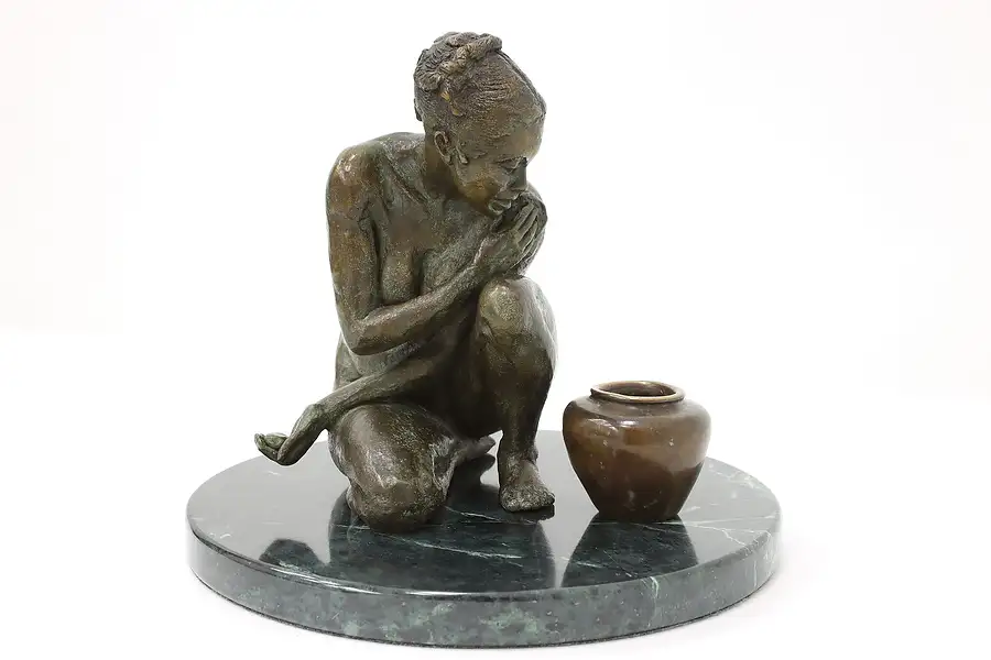 Main image of Bronze Woman Bathing Vintage Sculpture, Marble, Jean Rado