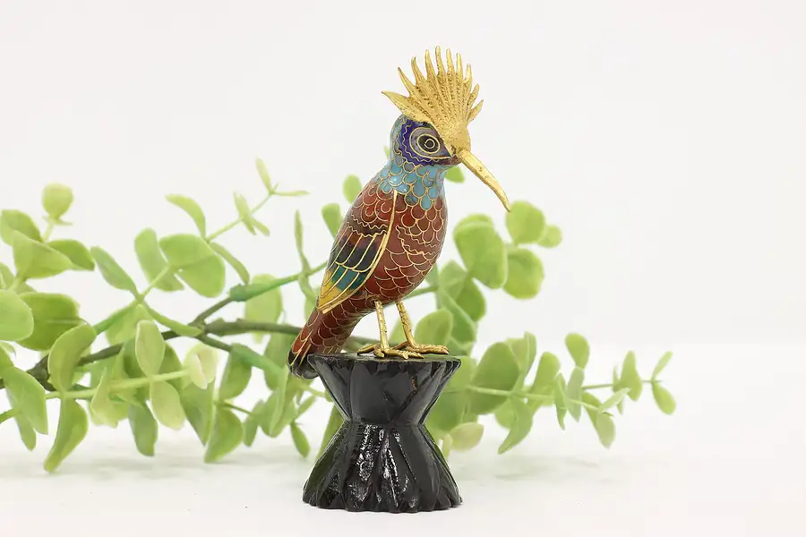 Main image of Cloisonne Enamel Chinese Bird w/ Crest Vintage Sculpture