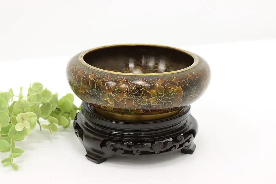 Main image of Chinese Cloisonne Vintage Inlaid Enamel Bowl with Stand