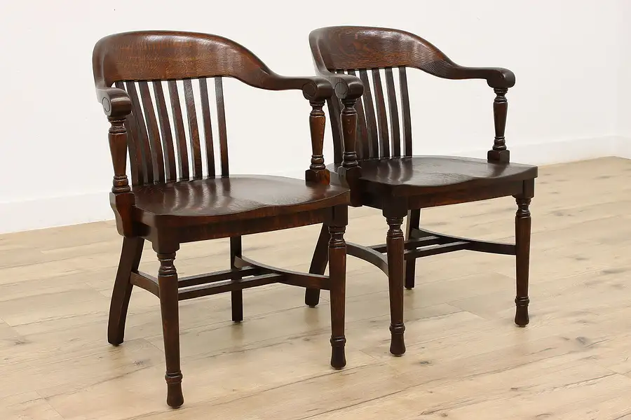 Main image of Pair of Traditional Antique Oak Banker Desk Chairs, Welch