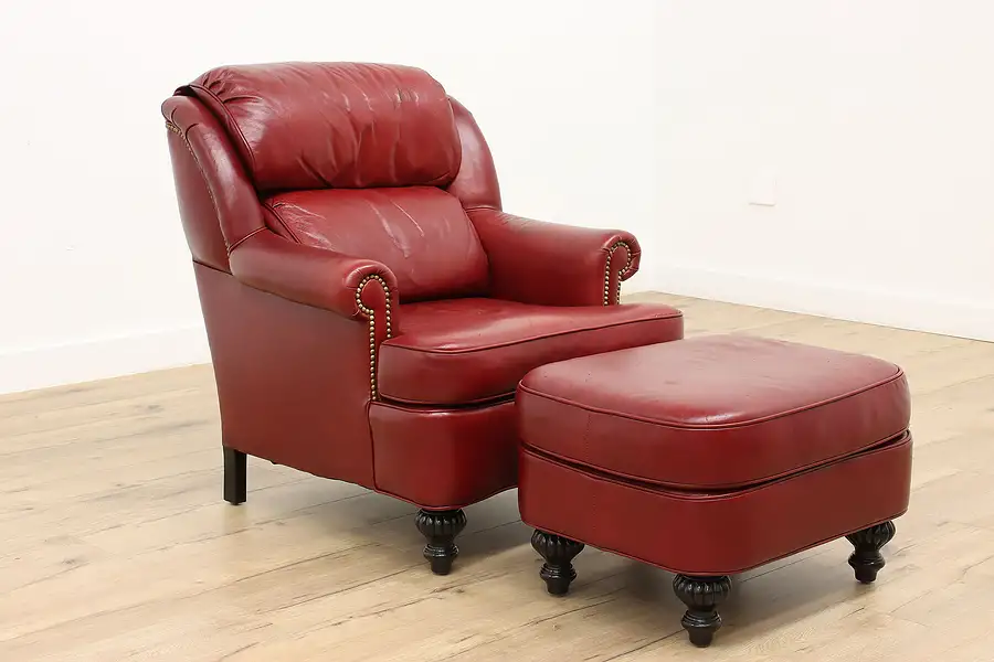 Main image of Traditional Vintage Leather Chair & Ottoman, Leathercraft