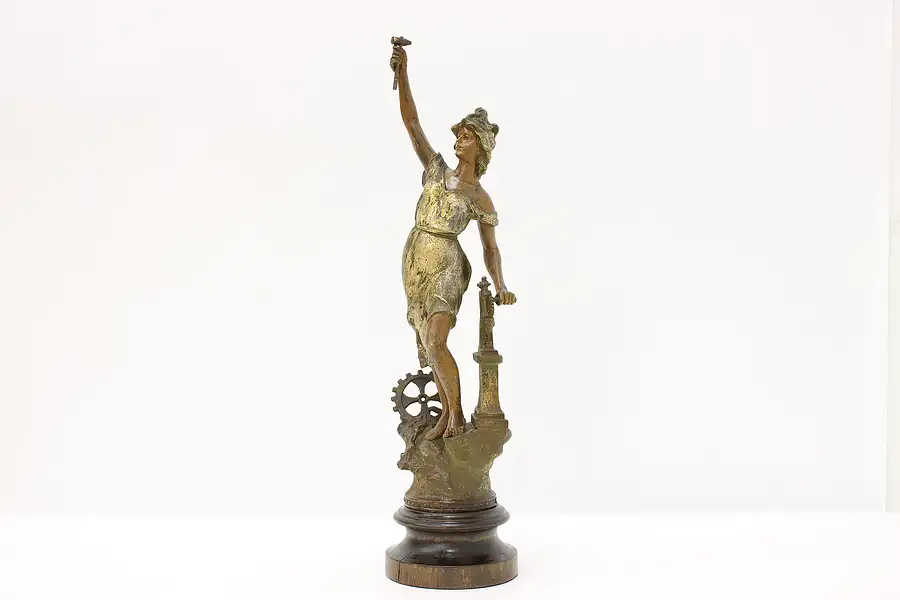 Main image of French Antique Hand Painted Woman of Science Sculpture