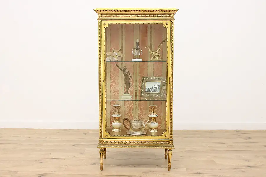 Main image of French Vintage Gilt & Curved Glass Curio or Display Cabinet